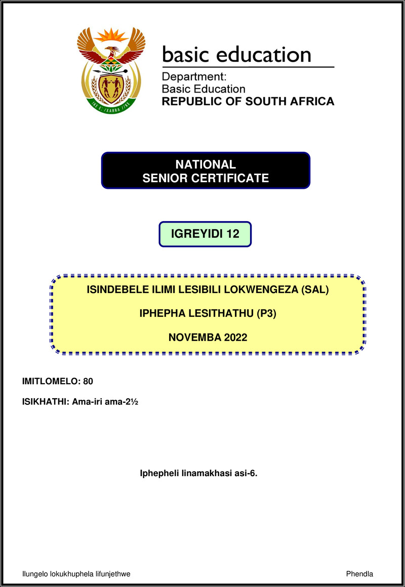Isindebele Sal P3 Nov 2022 Gr12