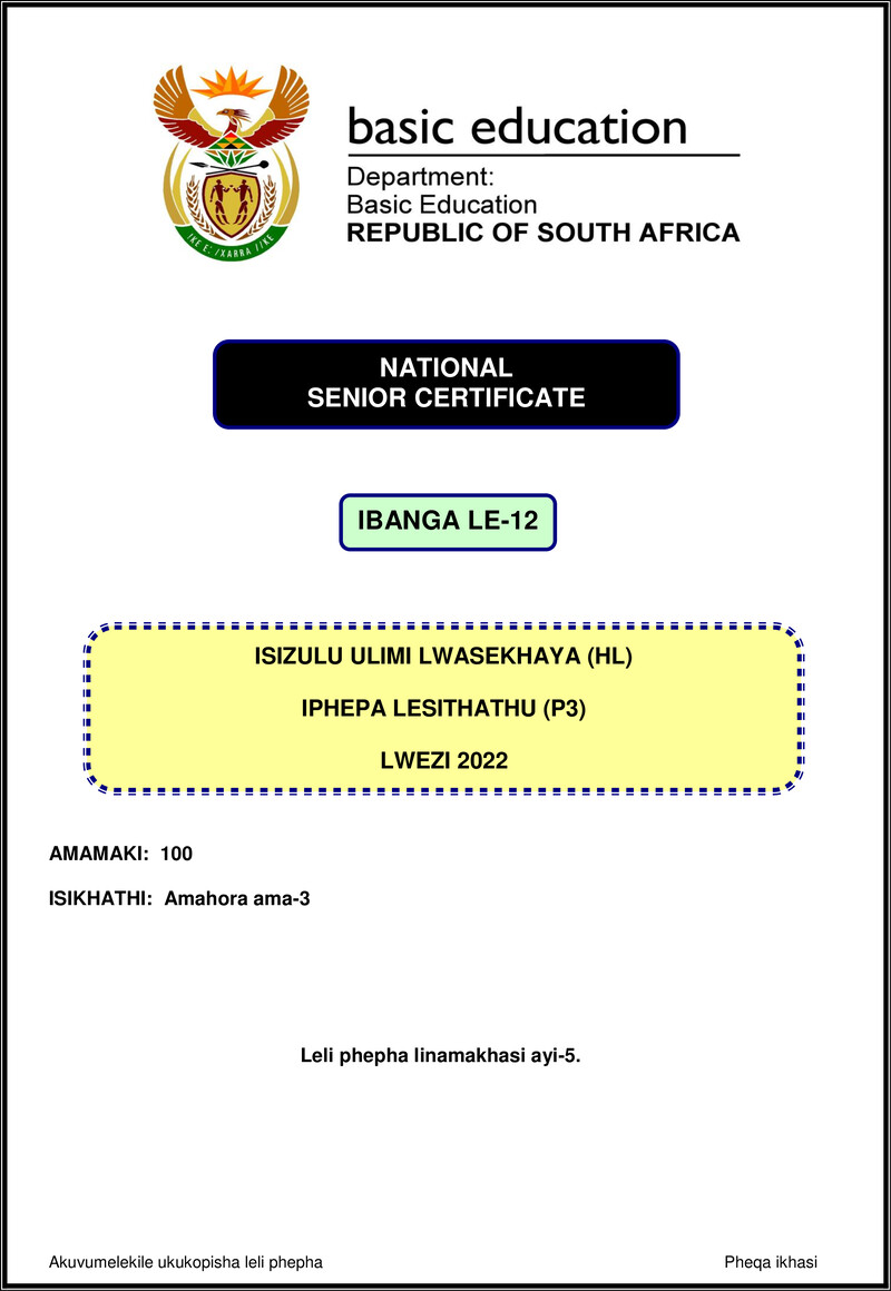 Isizulu Hl P3 Nov 2022 Gr12