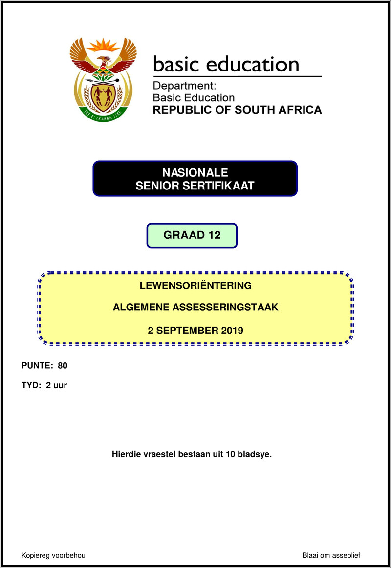Life Orientation September 2019 Afr Gr12