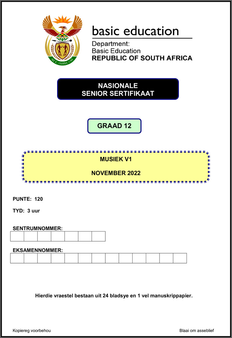 Grade 12 Music past paper 2022 – music p1 nov 2022 afr gr12