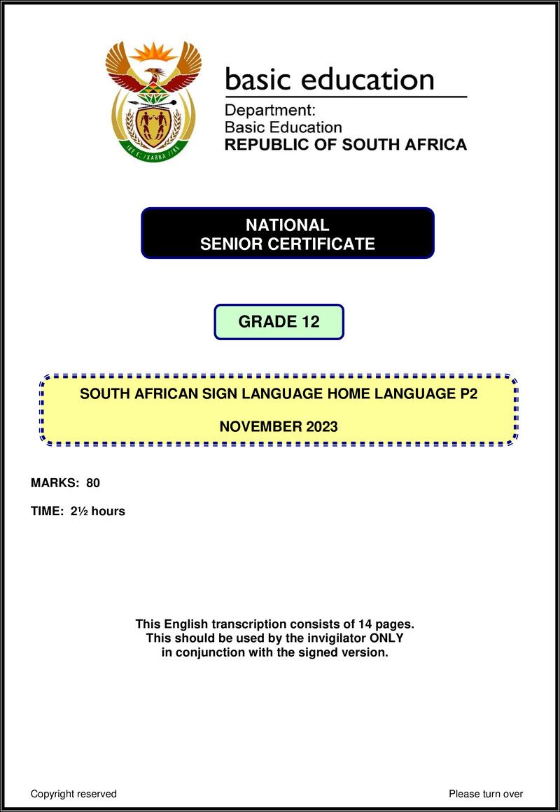 Sasl Hl P2 November 2023 QP Transcription Gr12