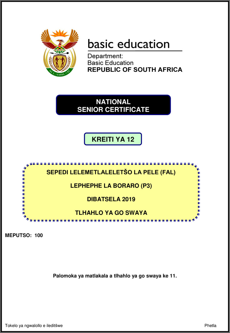 Sepedi Fal P3 Nov 2019 Memo Gr12