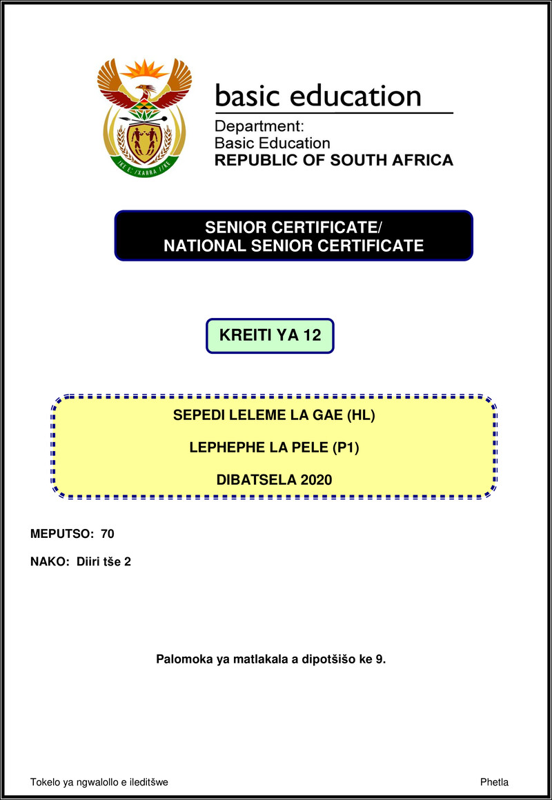 Grade 12 Sepedi past paper 2020 – sepedi hl p1 nov 2020 gr12