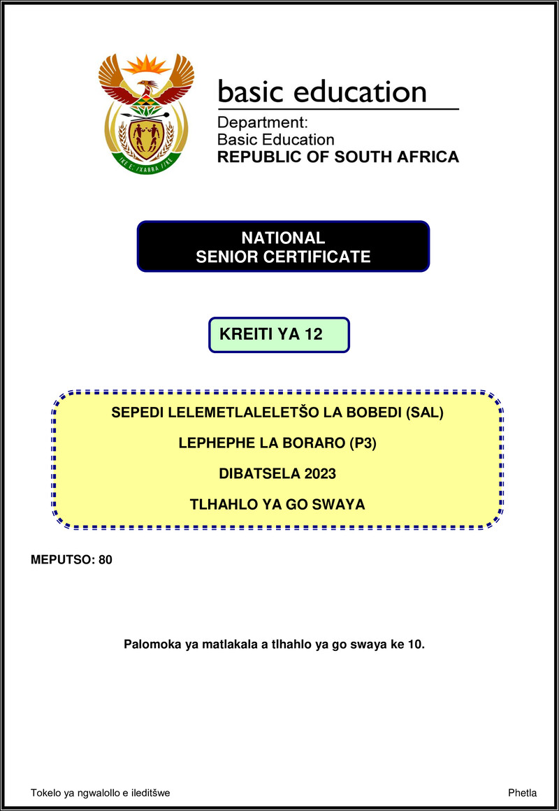 Grade 12 Sepedi past paper 2023 – sepedi sal p3 nov 2023 mg gr12