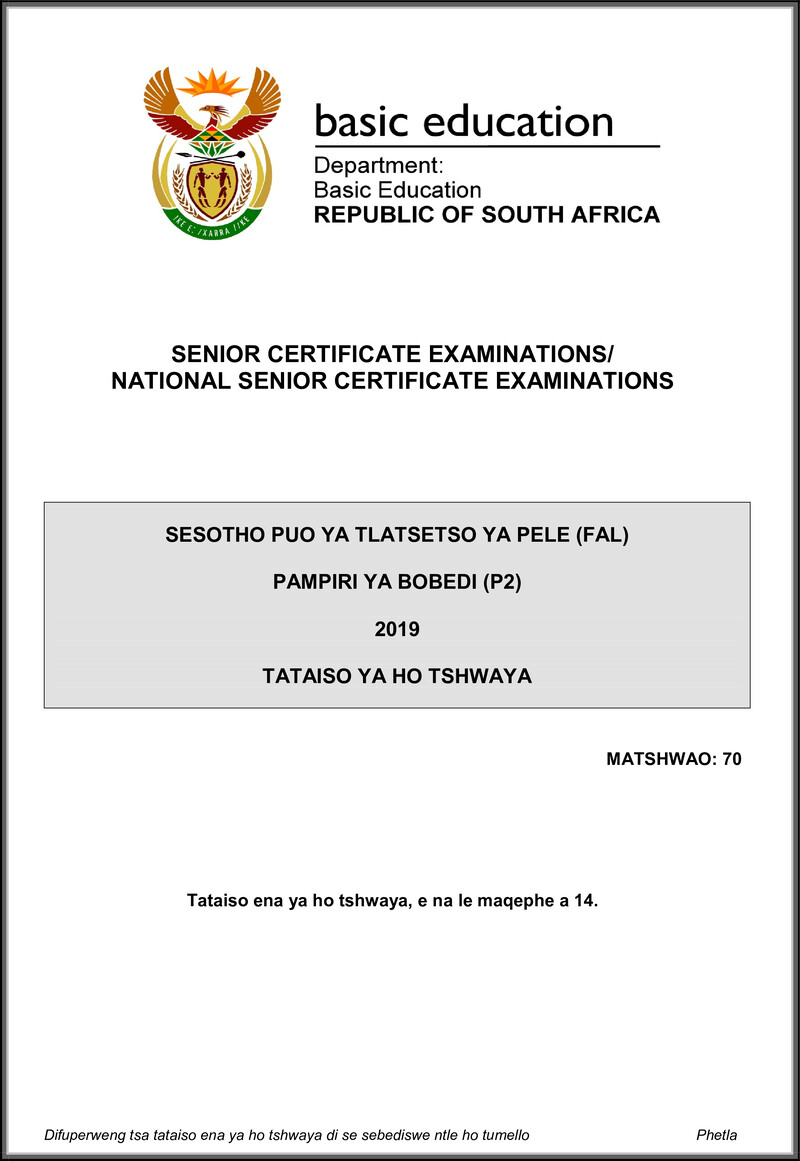 Grade 12 Sesotho past paper 2019 – sesotho fal p2 may june 2019 memo gr12