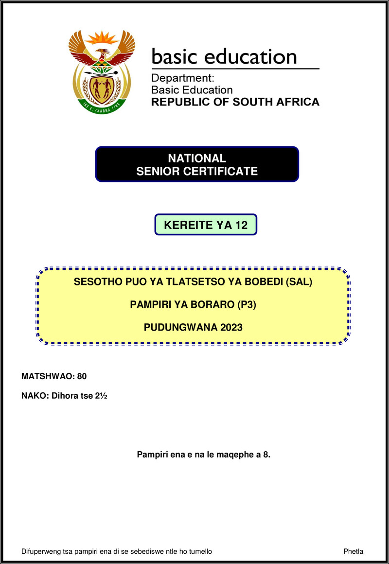 Sesotho Sal P3 Nov 2023 Gr12