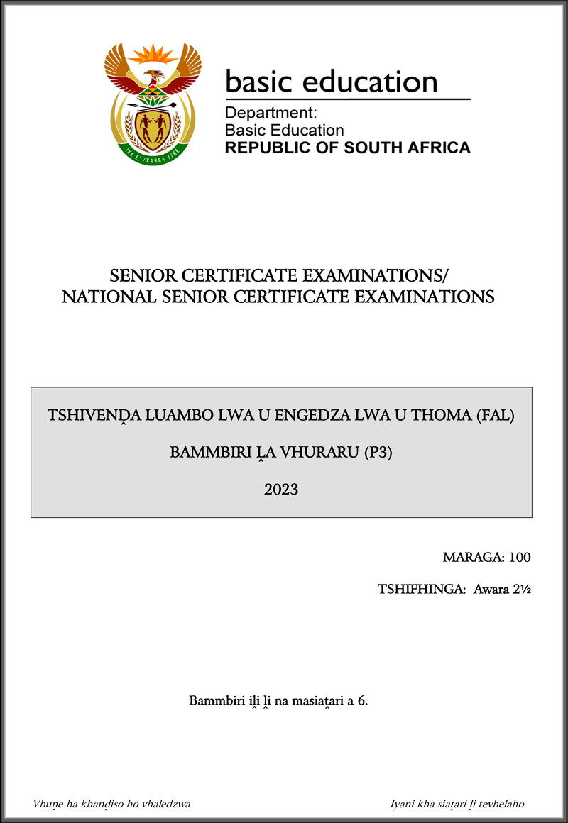Grade 12 Tshivenda past paper 2023 – tshivenda fal p3 may june 2023 gr12