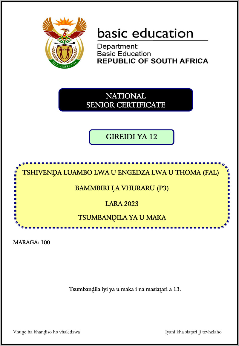 Tshivenda Fal P3 Nov 2023 Mg Gr12