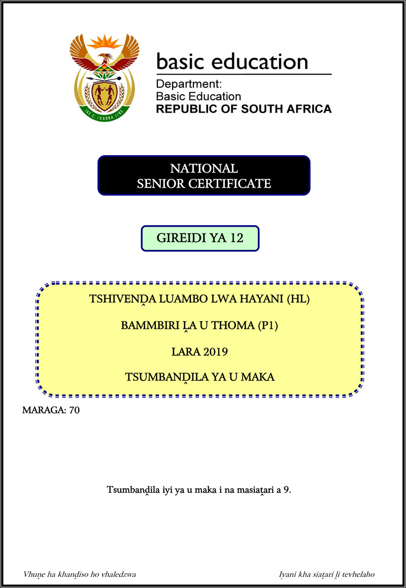 Tshivenda Hl P1 Nov 2019 Memo Gr12