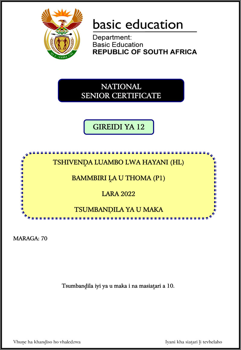 Tshivenda Hl P1 Nov 2022 Mg Gr12