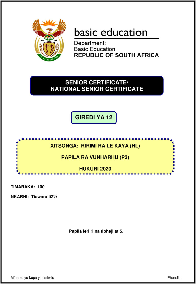 Grade 12 Xitsonga past paper 2020 – xitsonga hl p3 nov 2020 gr12