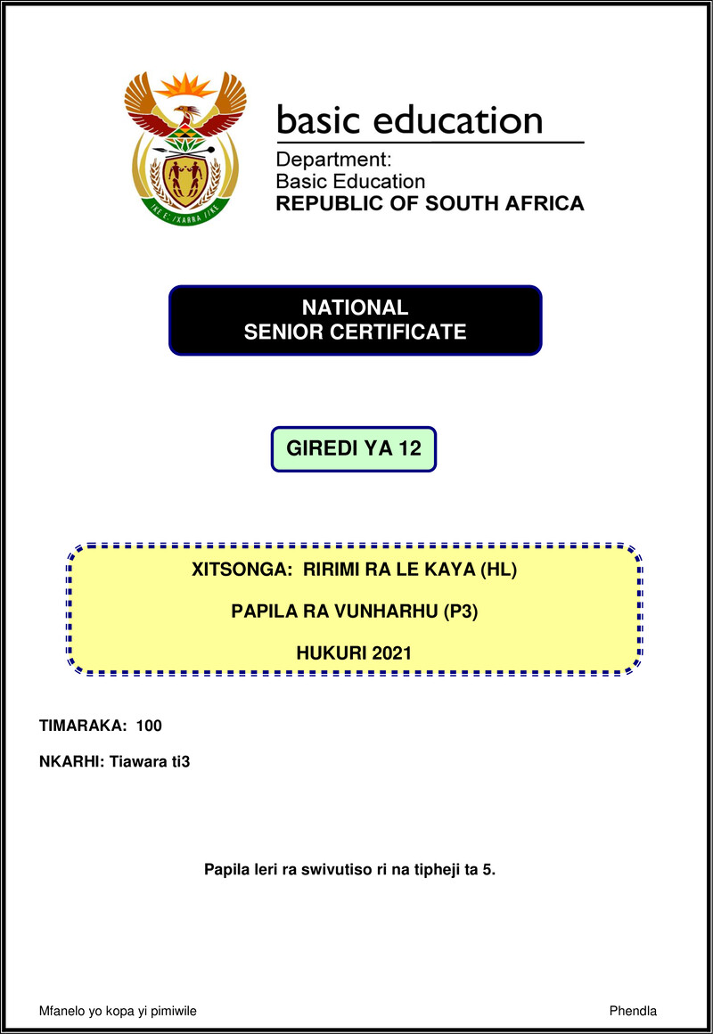 Grade 12 Xitsonga past paper 2021 – xitsonga hl p3 nov 2021 gr12
