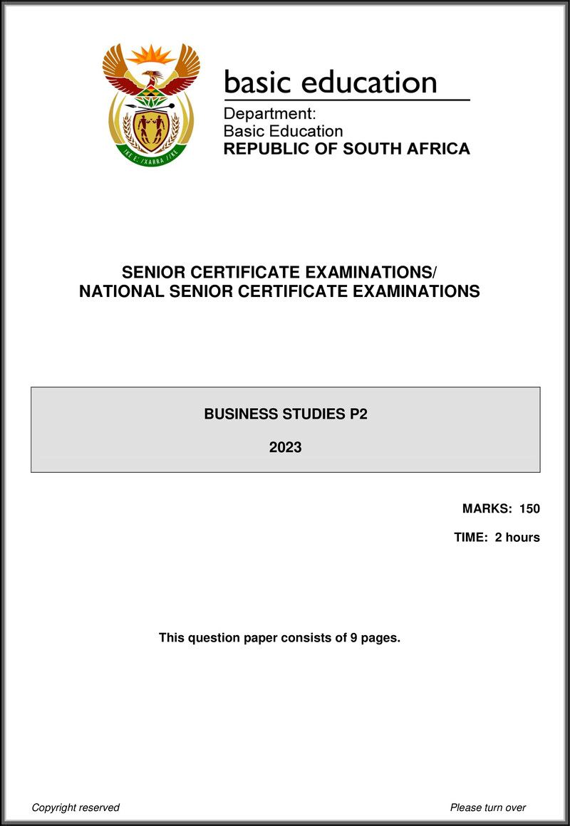 Grade 12 Business Studies past paper 2023 – business studies p2 may june 2023 eng gr12