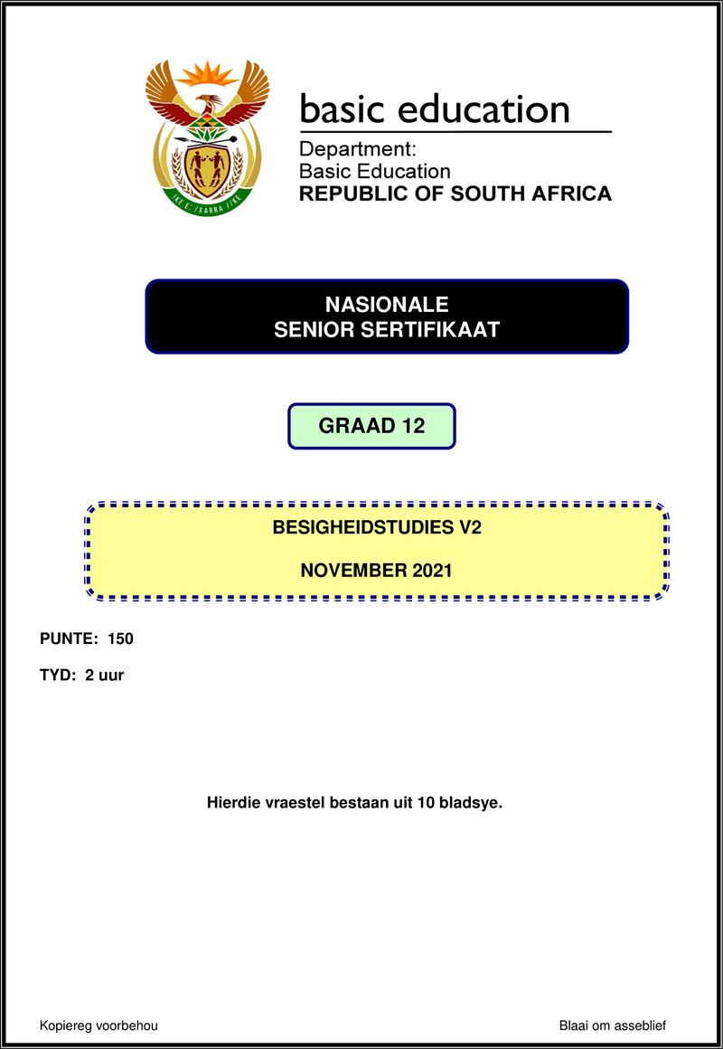 Grade 12 Business Studies past paper 2021 – business studies p2 nov 2021 afr gr12