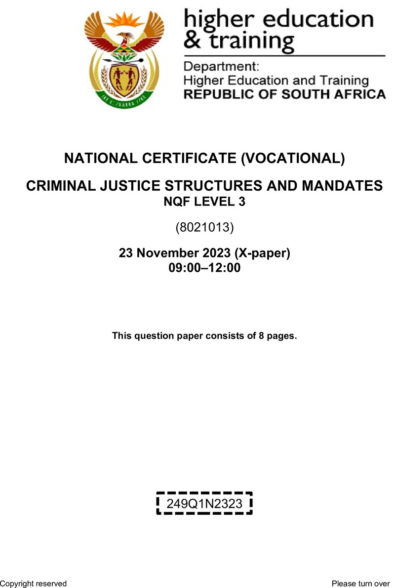 Criminal Justice Structures And Mandates L3 QP Nov 2023 preview