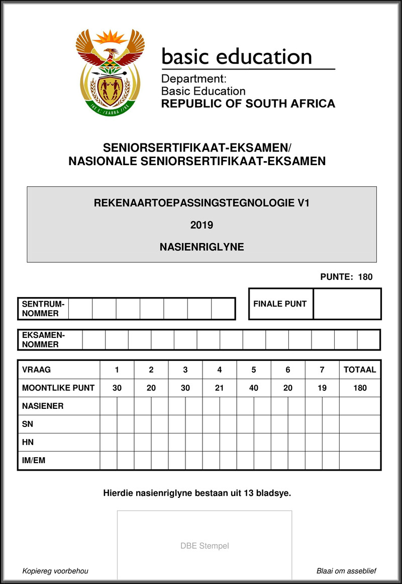 Grade 12 Computer Applications Technology past paper 2019 – computer applications technology p1 may june 2019 memo afr gr12
