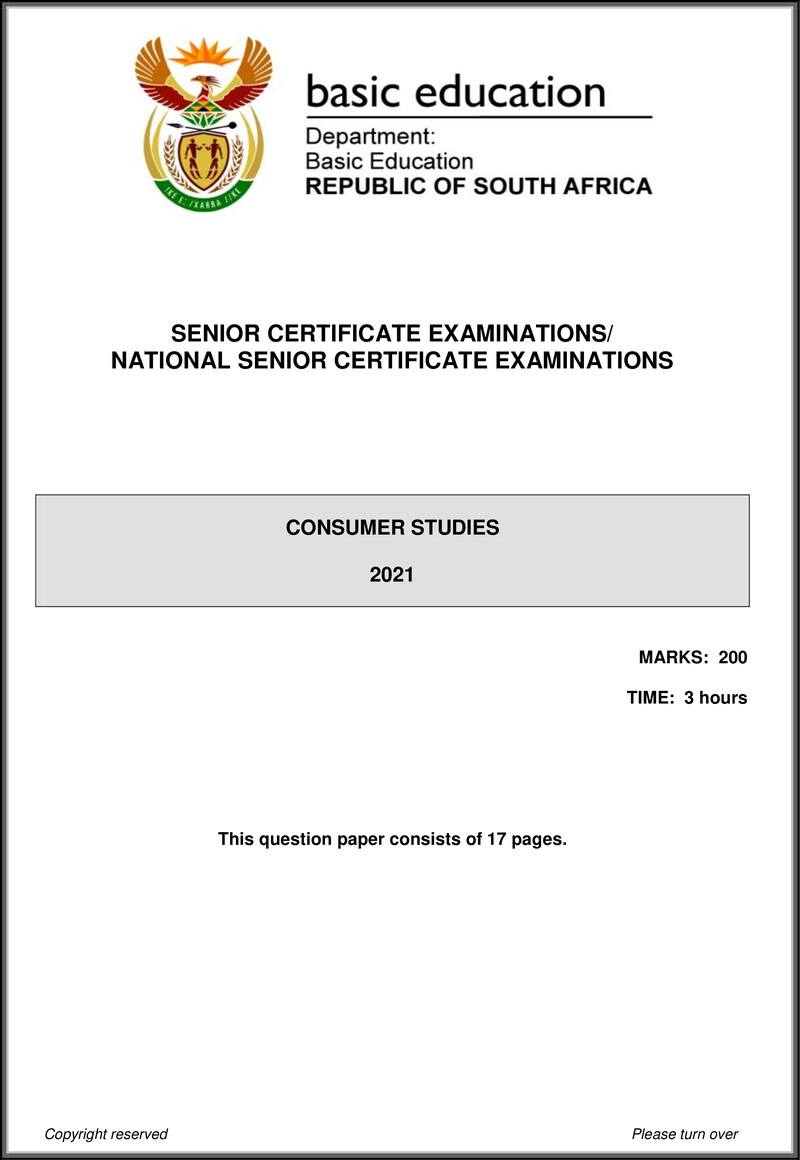 Grade 12 Consumer Studies past paper 2021 – consumer studies may june 2021 eng gr12