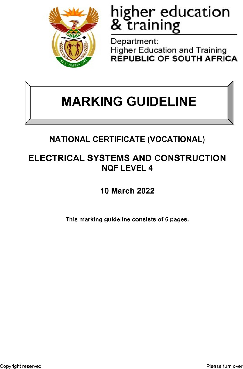 Electrical Systems And Constructions L4 Supp MEMO Feb 2022 preview