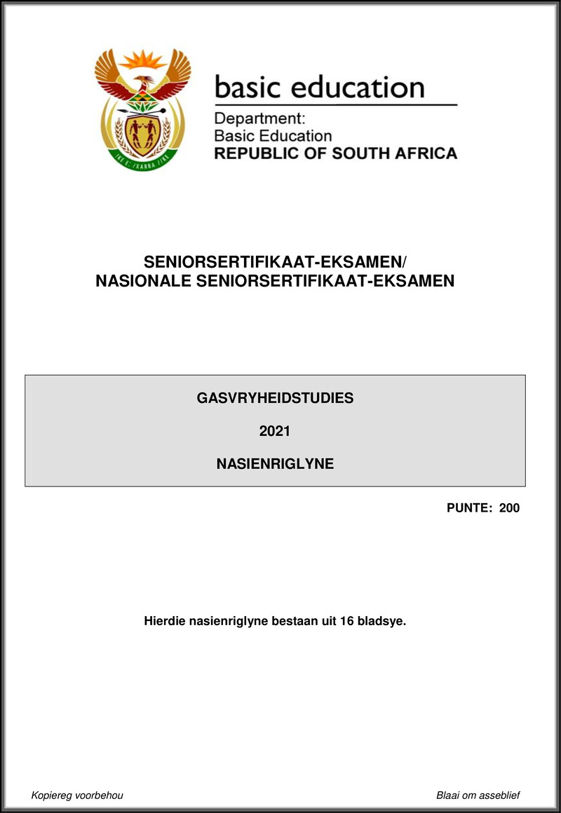 Grade 12 Gasvryheidstudies past paper 2021 – hospitality studies may june 2021 mg afr gr12