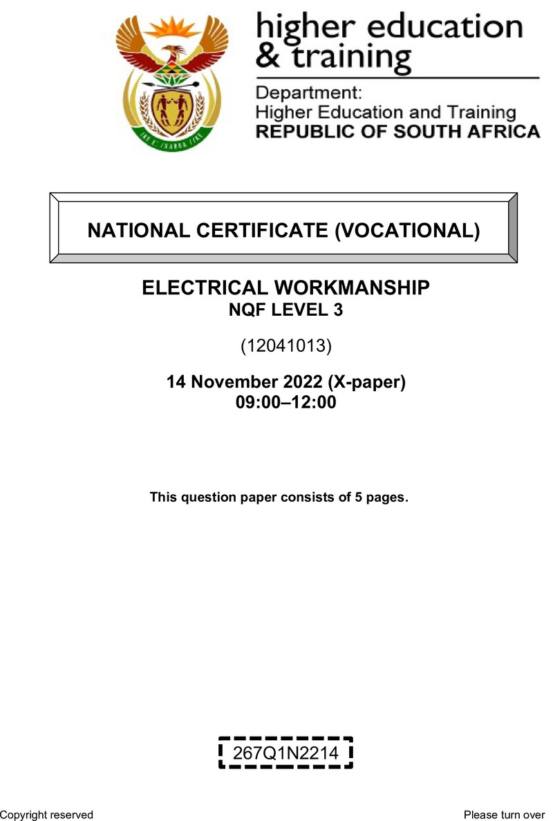 Electrical Workmanship L3 QP Nov 2022 preview