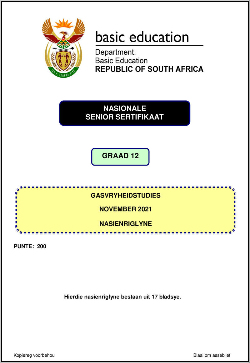 Grade 12 Gasvryheidstudies past paper 2021 – hospitality studies nov 2021 mg afr gr12