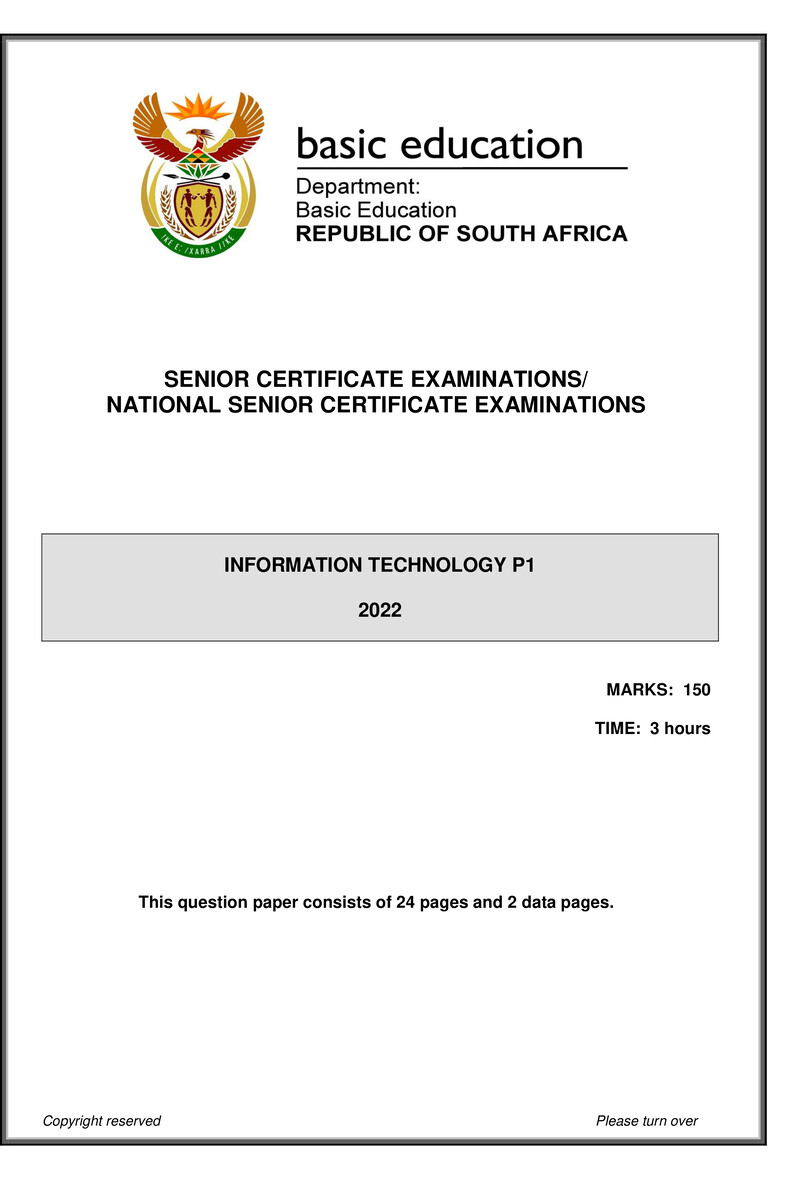 Grade 12 Information Technology past paper 2022 – information technology p1 may june 2022 eng gr12