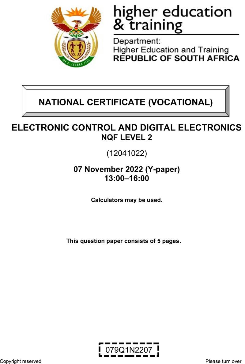 Electronic Control And Digital Electronics L2 QP Nov 2022 Pretorius preview