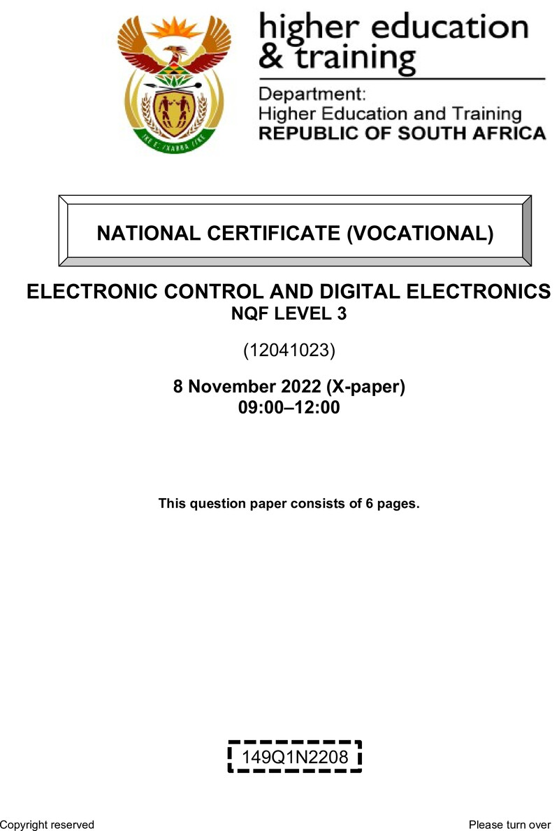 Electronics Control And Digital Electronics L3 QP Nov 2022 De Jager preview