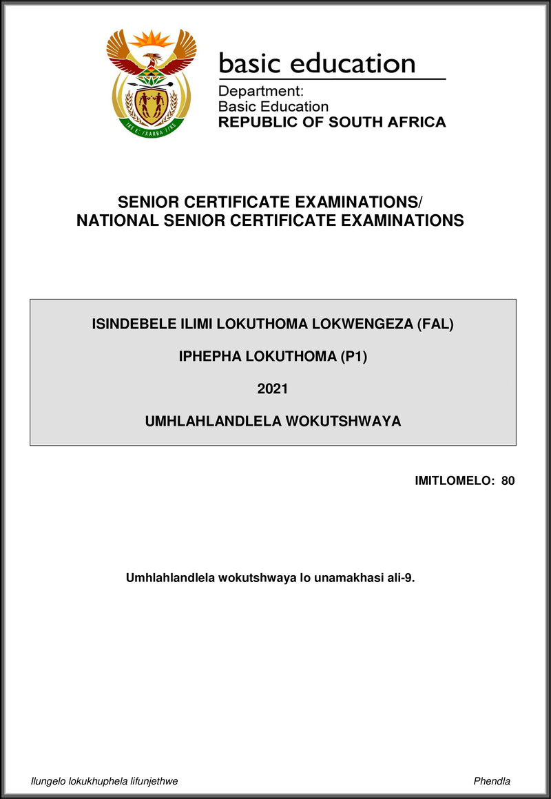 Isindebele Fal P1 May June 2021 Mg Gr12