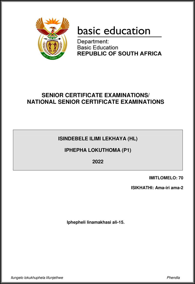 Isindebele Hl P1 May June 2022 Gr12