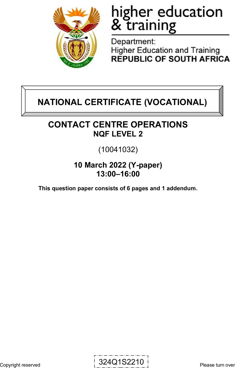 Centre Operations L2 QP Feb 2022 Van Zyl S preview