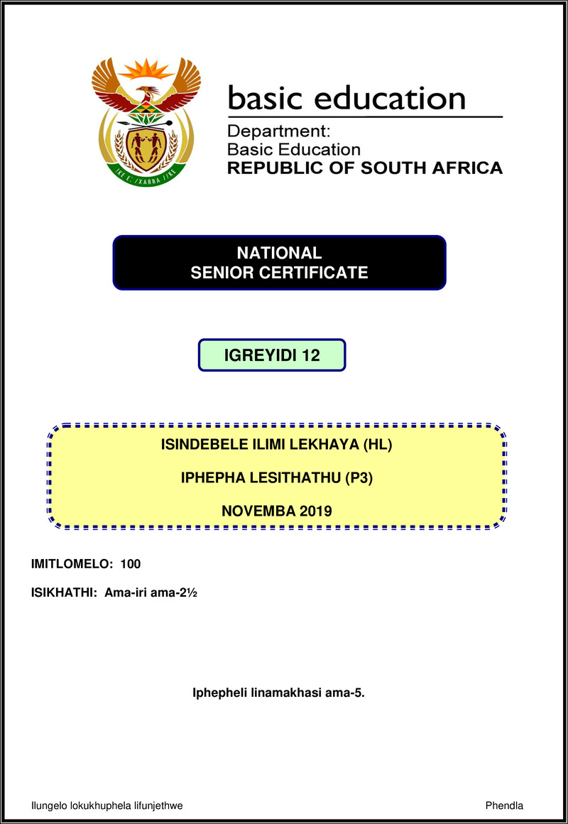 Isindebele Hl P3 Nov 2019 Gr12
