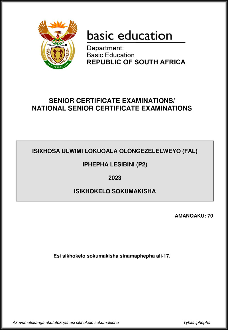 Grade 12 isiXhosa past paper 2023 – isixhosa fal p2 may june 2023 mg gr12