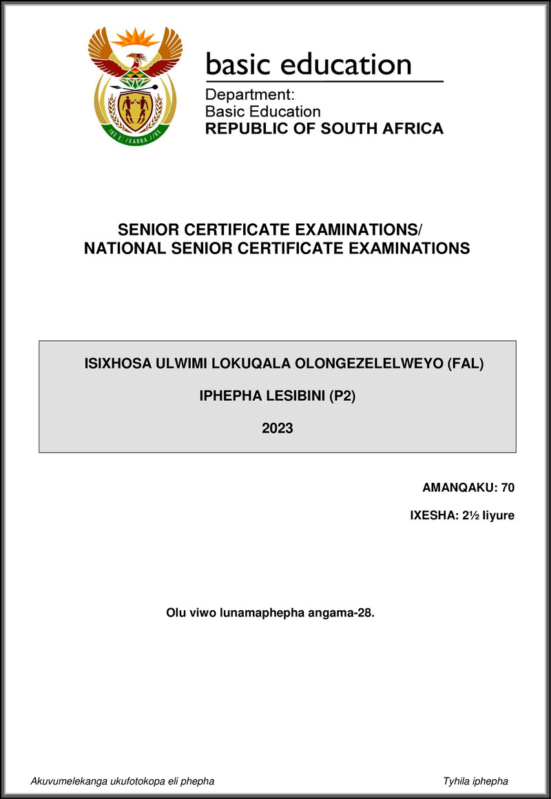 Grade 12 isiXhosa past paper 2023 – isixhosa fal p2 may june 2023 gr12
