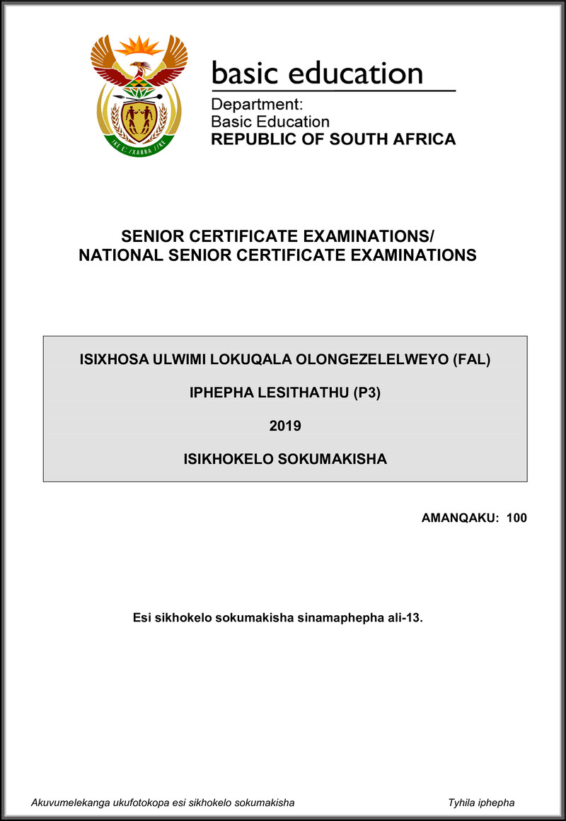 Isixhosa Fal P3 May June 2019 Memo Gr12
