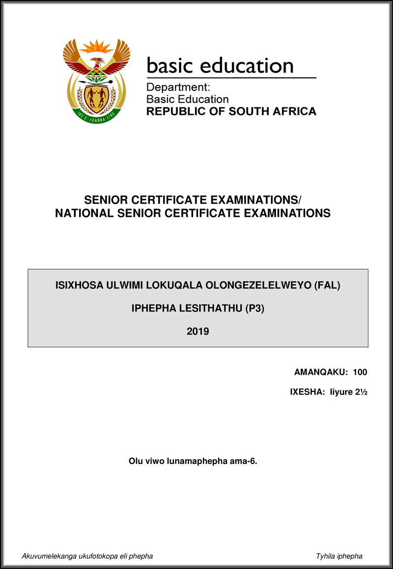 Isixhosa Fal P3 May June 2019 Gr12
