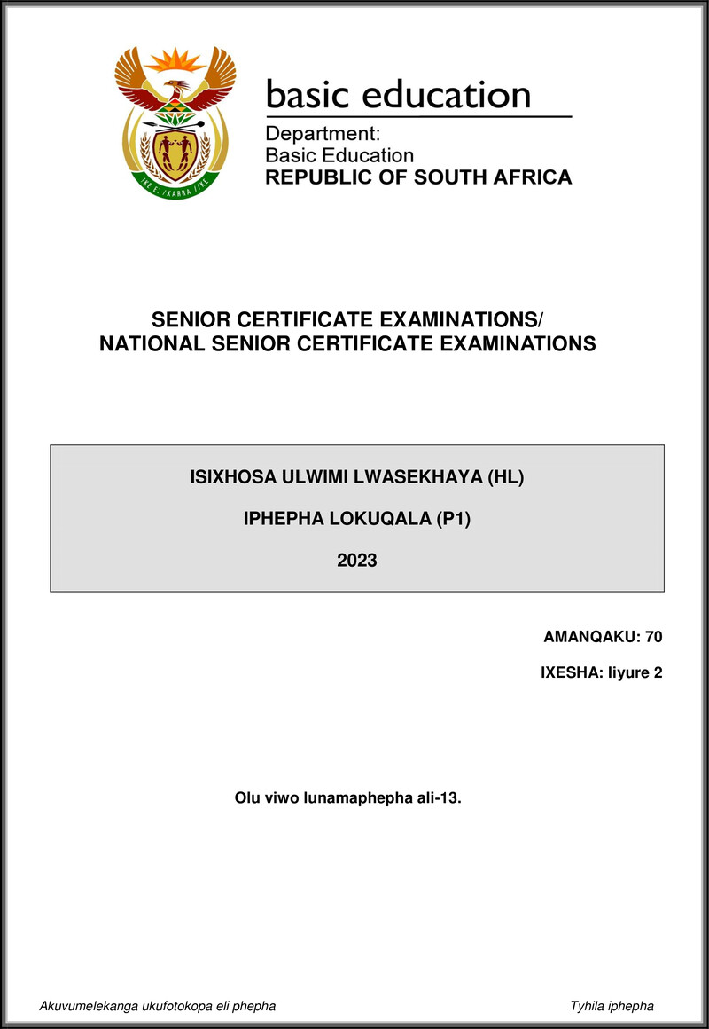 Grade 12 isiXhosa past paper 2023 – isixhosa hl p1 may june 2023 gr12