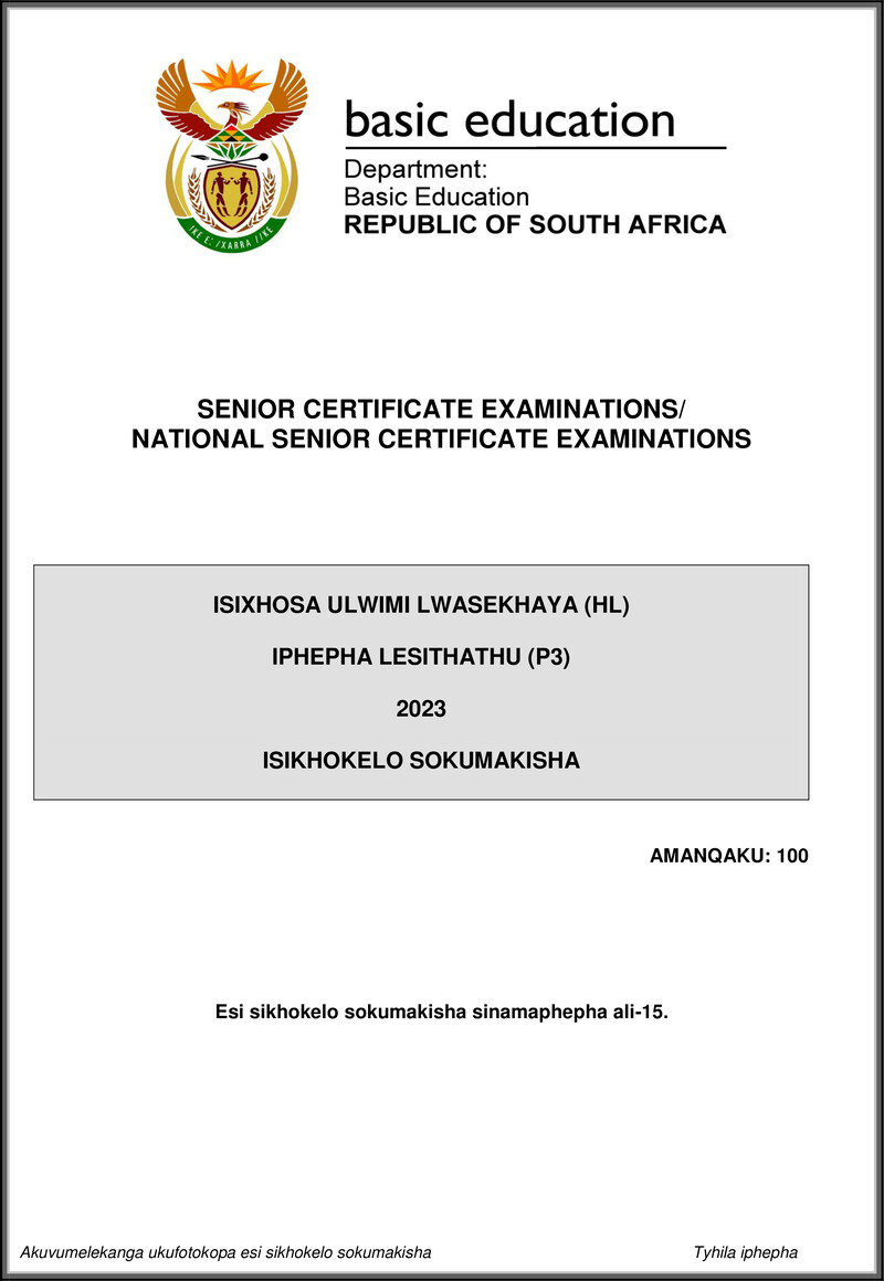 Grade 12 isiXhosa past paper 2023 – isixhosa hl p3 may june 2023 mg gr12