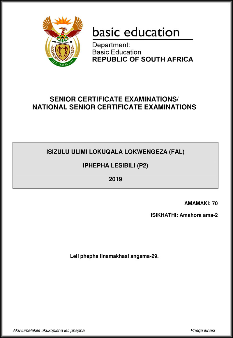 Isizulu Fal P2 May June 2019 Gr12