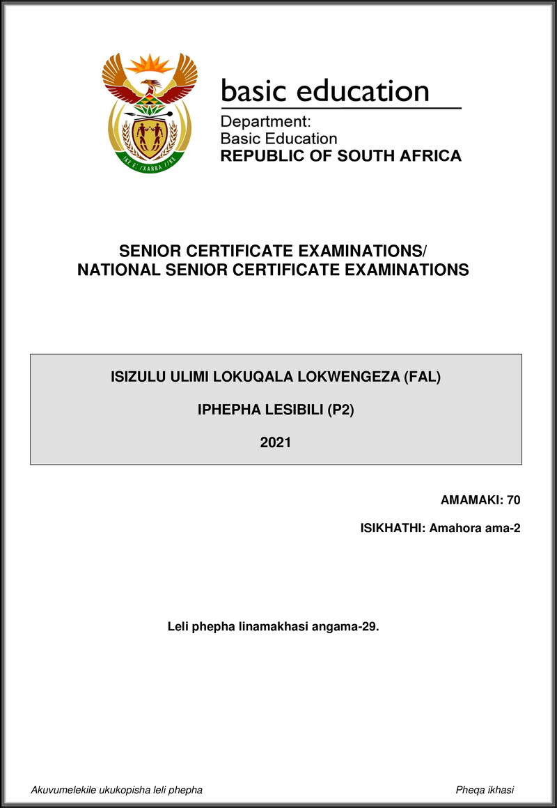 Isizulu Fal P2 May June 2021 Gr12
