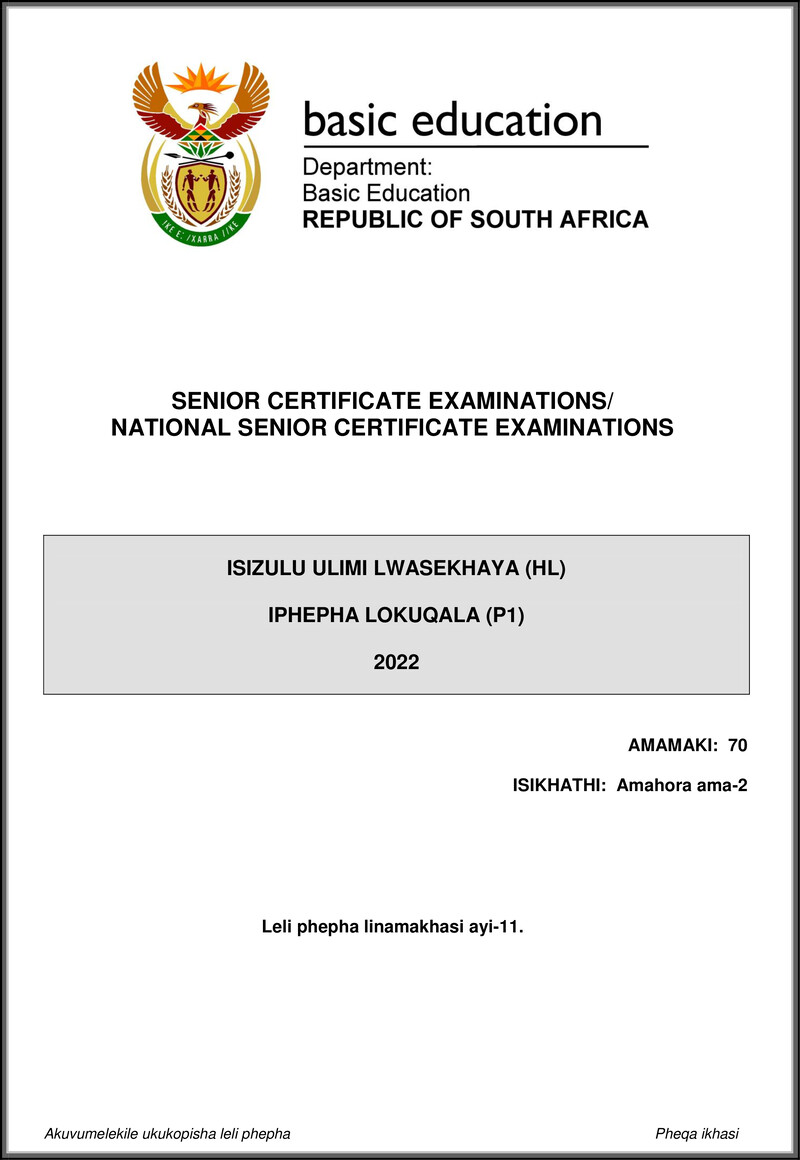 Isizulu Hl P1 May June 2022 Gr12