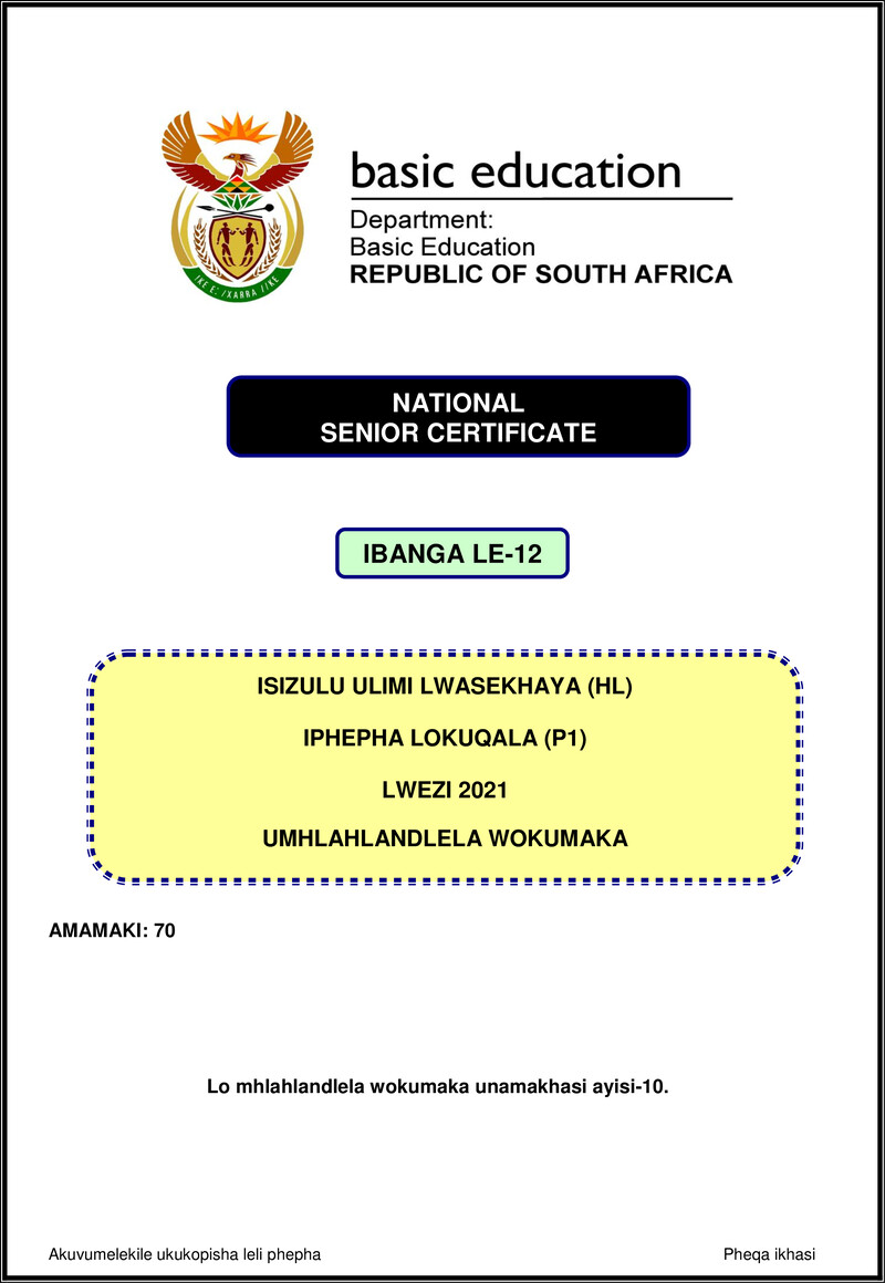 Isizulu Hl P1 Nov 2021 Mg Gr12