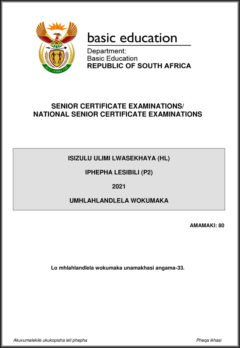 Isizulu Hl P2 May June 2021 Mg Gr12