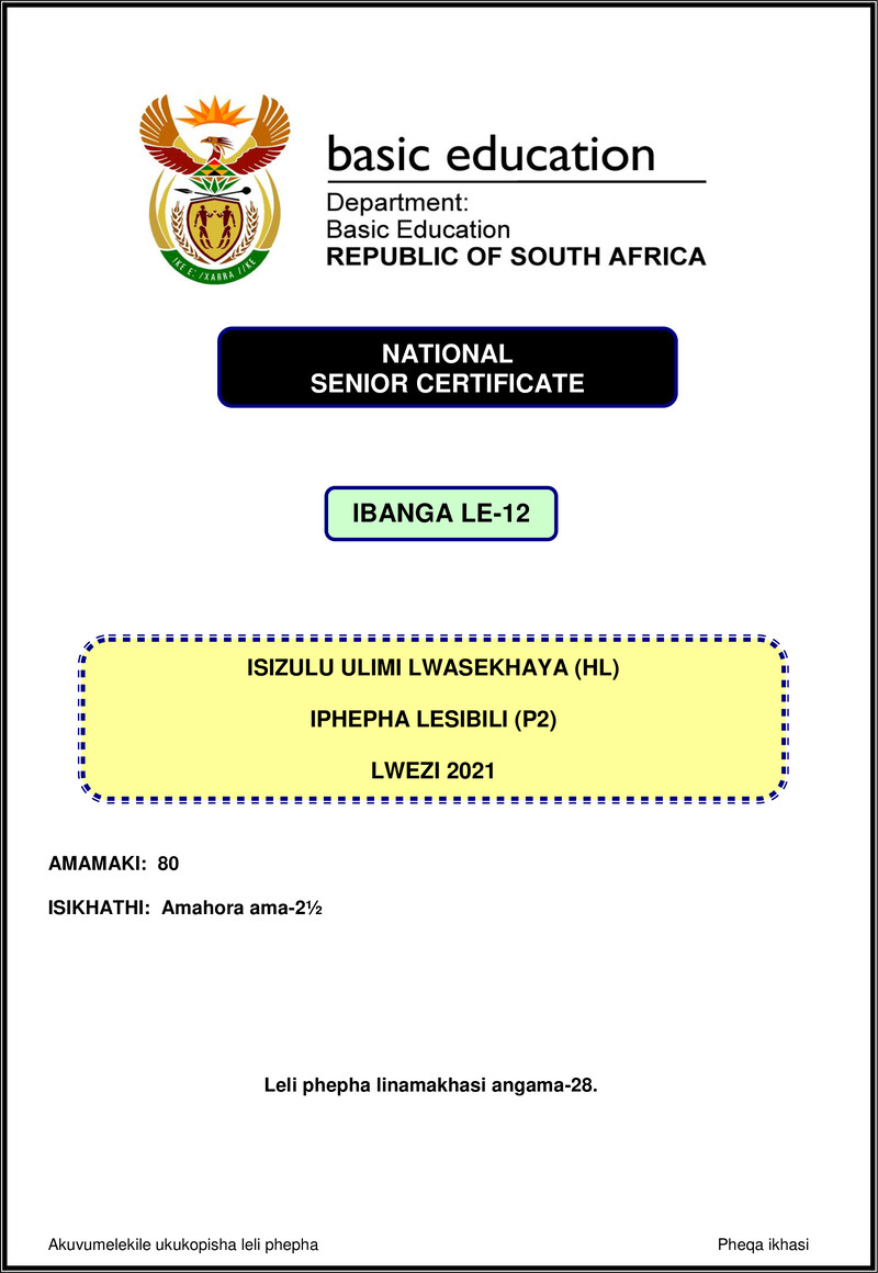 Isizulu Hl P2 Nov 2021 Gr12