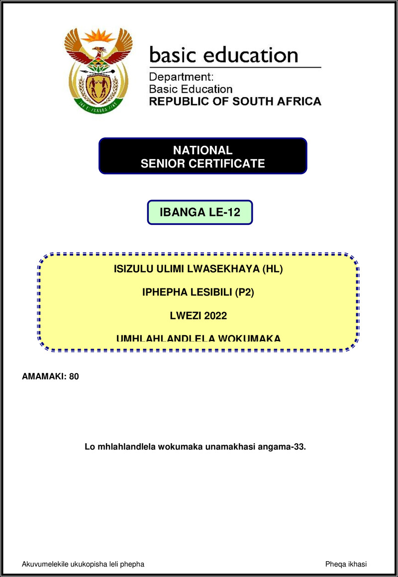 Isizulu Hl P2 Nov 2022 Mg Gr12