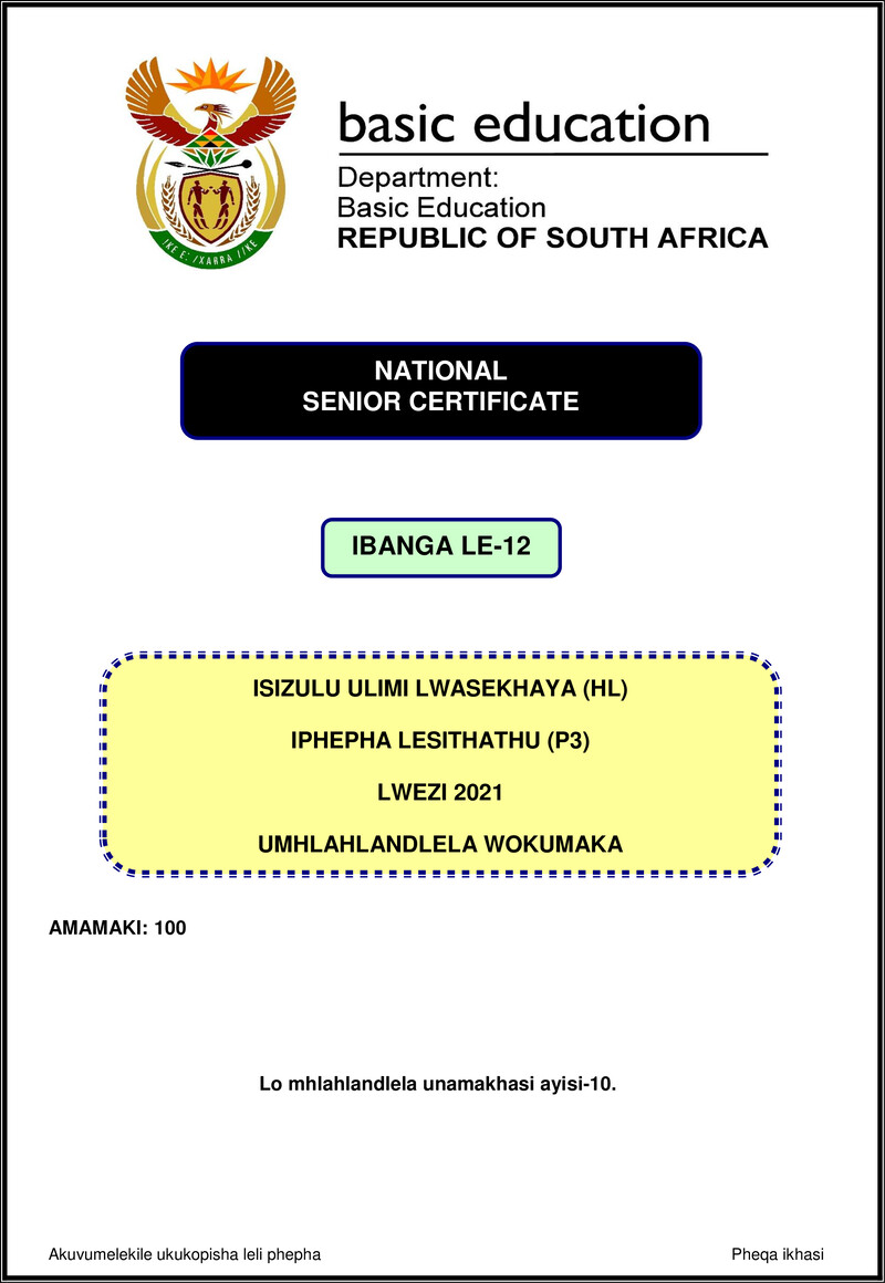 Isizulu Hl P3 Nov 2021 Mg Gr12