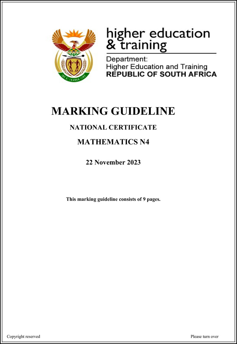 T1020 Mathematics N4 MEMO Nov 2023 preview