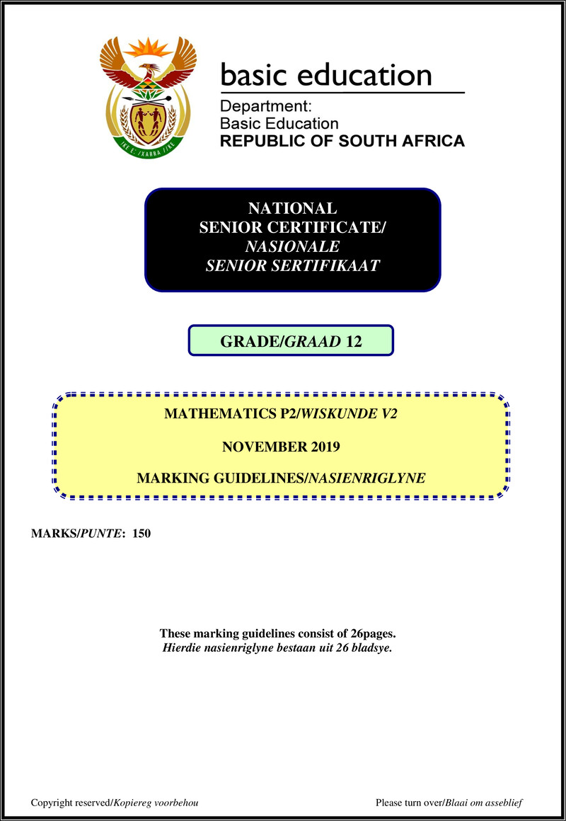 Grade 12 Mathematics past paper 2019 – mathematics p2 nov 2019 memo afr eng gr12