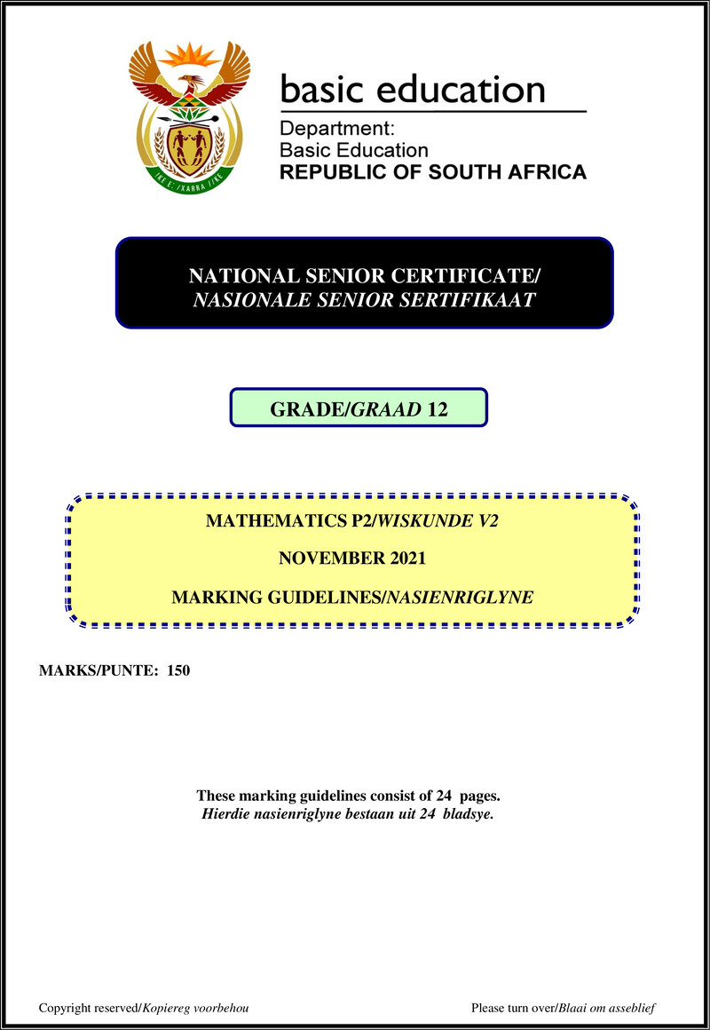 Grade 12 Mathematics past paper 2021 – mathematics p2 nov 2021 mg afr eng gr12