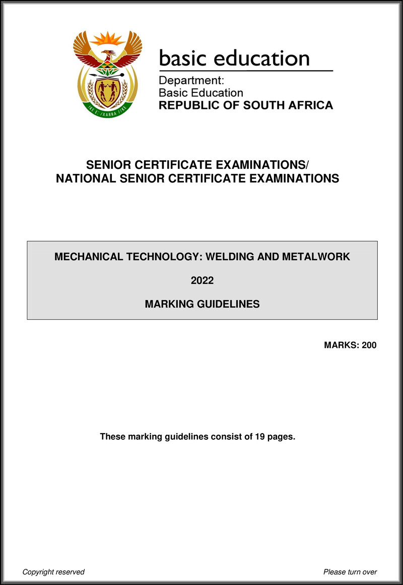 Grade 12 Mechanical Technology past paper 2022 – mechanical technology may june 2022 welding metalwork mg eng gr12